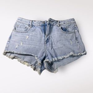 PACSUN Women’s Blue Jean Shorts Sz 29 High Rise Festival Shorts Light Wash Rips